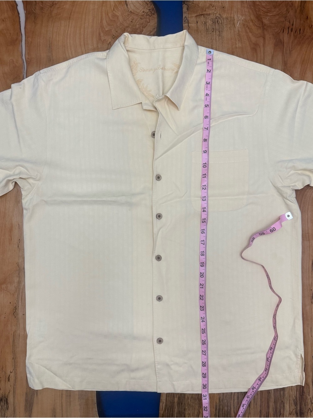 Tommy Bahama 100% Silk Shirt Men L Yellow Tonal Stripe Short Sleeve Resort - Picture 3 of 13